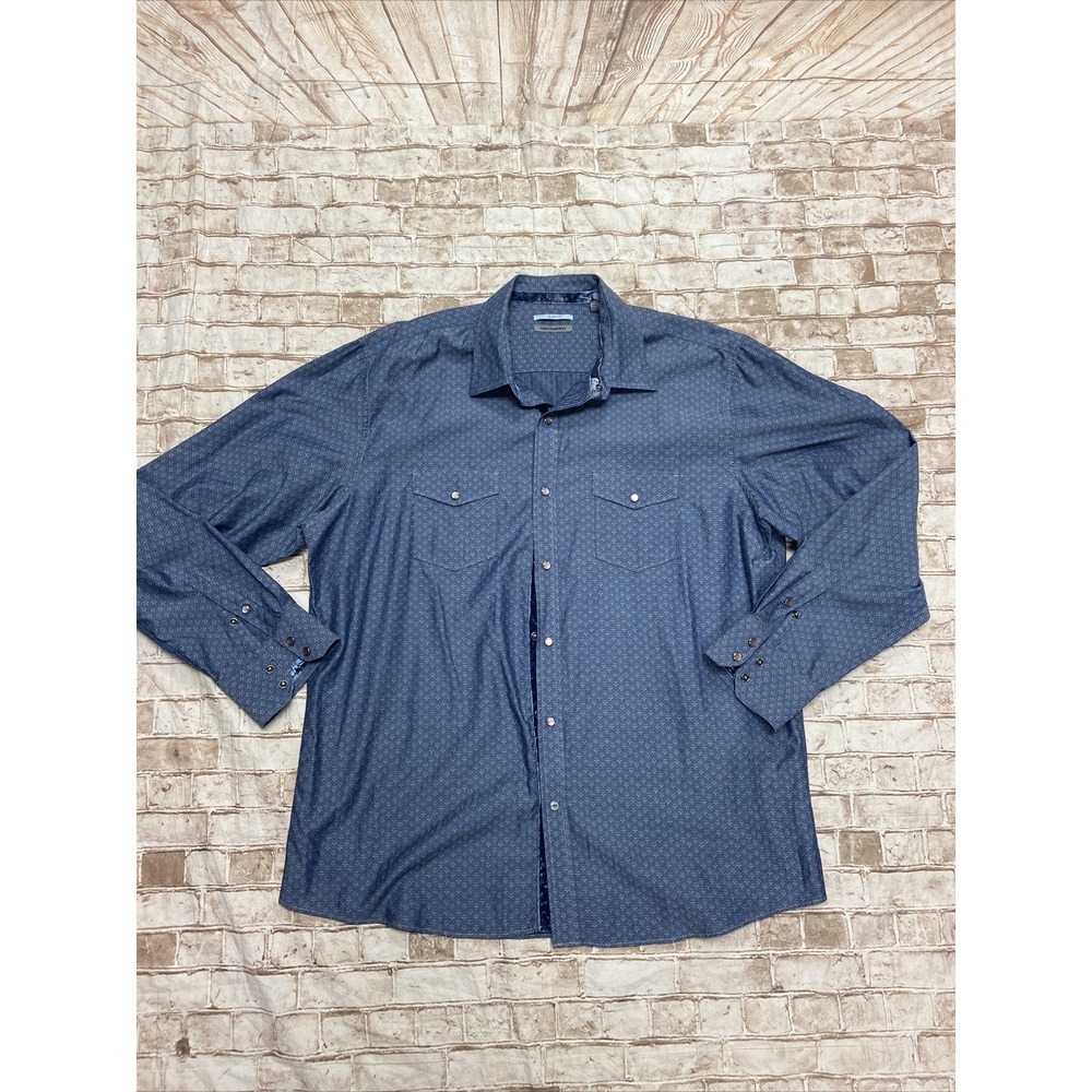 Johnson & Murphy Slim Fit Blue Snap Front Flip Cuff Long Sleeve Men's 2XL